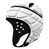 Soft Shell Flag Football Helmet Rugby Headguards Adjustable Soccer Padded Headgear Breathable Scrum Cap 7v7 Goalie Goalkeeper for Youth Kids Adult (White, 19-21 inch)