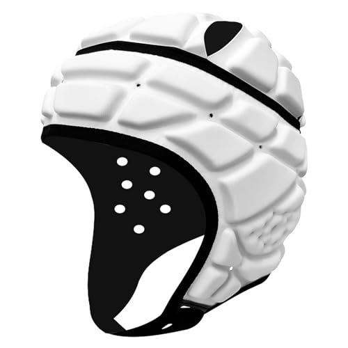 Soft Shell Flag Football Helmet Rugby Headguards Adjustable Soccer Padded Headgear Breathable Scrum Cap 7v7 Goalie Goalkeeper for Youth Kids Adult (White, 19-21 inch)