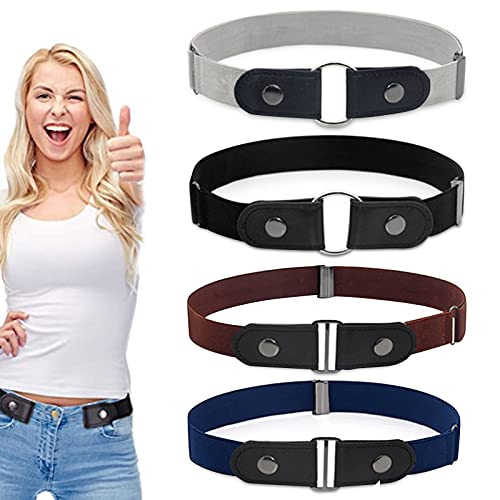 JOKILY Lot de 4 ceintures sans boucle, sans boucle, ceinture pour femme, ceinture élastique invisible pour jeans, pantalons, unisexe, sans boucle, ceinture réglable sans boucle Cover
