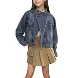 Jeansjacke für Teenager, Mädchen, modisch, Streetwear, Mantel, Kinder, Cropped-Jeansjacken, Knopfleiste, Kragen, stilvolle Outwear, Herbst, Schule, lässiges Oberteil, blau, 11-12 Years