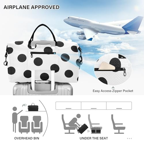 Cute Polka Dots Black White Travel Duffel Bag, Shoulder Weekender Overnight Bags - Large Gym Bag with Wet Pocket4