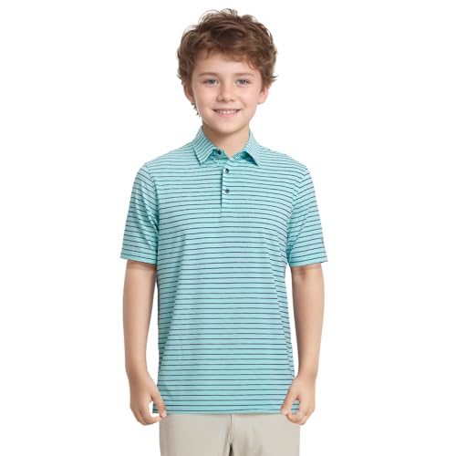 M MAELREG Boys' Polo Shirt Striped Short Sleeve Moisture Wicking Performance Stretch Active Casual Collared Kids Golf Shirt2