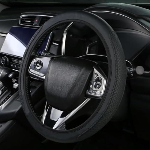 Black Steering Wheel Cover Premium PU Leather 3D Embossed Non-Slip And Breathable Car Interior Cover Universal Fit Soft Grip for Wheels Soft Grip for All-Season Comfort 15 inch/38cm