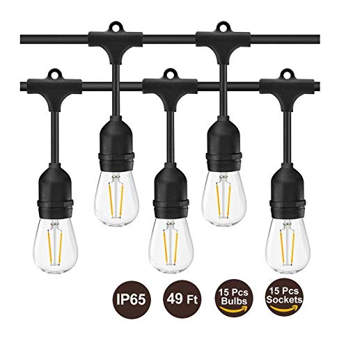 LED-Outdoor-String-Lights-Geecol-49Ft-Waterproof-IP65-Commercial-Grade-S14-Heavy-Duty-Festoon-String-Light-15-Hanging-Sockets-with-15-S14-2W-LED-Bulb-Warm-White-2700K-for-Party-Patio-Garden-Energy-Cla