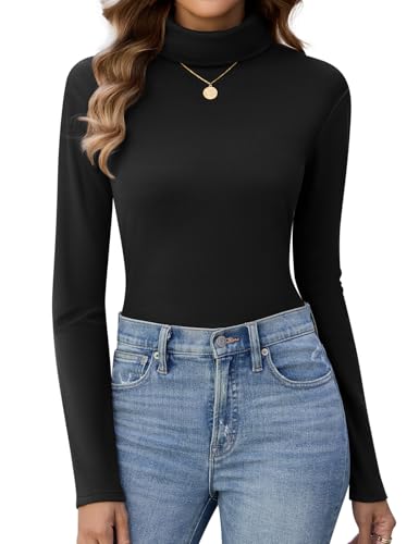 Niwicee Camiseta Termica Mujer Cuello Alto Manga Larga Camisetas Interior Mujer Ropa Termica Transpirable Elastico Básica Camiseta Térmico de Otoño Invierno Base Layer Top (Negro, M)