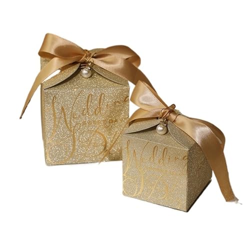 Caja De Dulces Boda, Regalo Concha Polvo Con Brillo Exquisito(Sliver gold,50pcs)