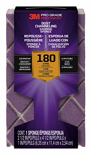 3M Pro Grade Precision Esponja de canalización de polvo para lijar en taco, grano 180 fino, 2503TRI-180-CH, 11.4 cm x 6.4 cm x 2.5 cm, 12/paquete