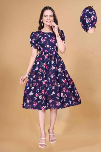 Image of Women's Crepe Floral Print Flared Midi Dress
