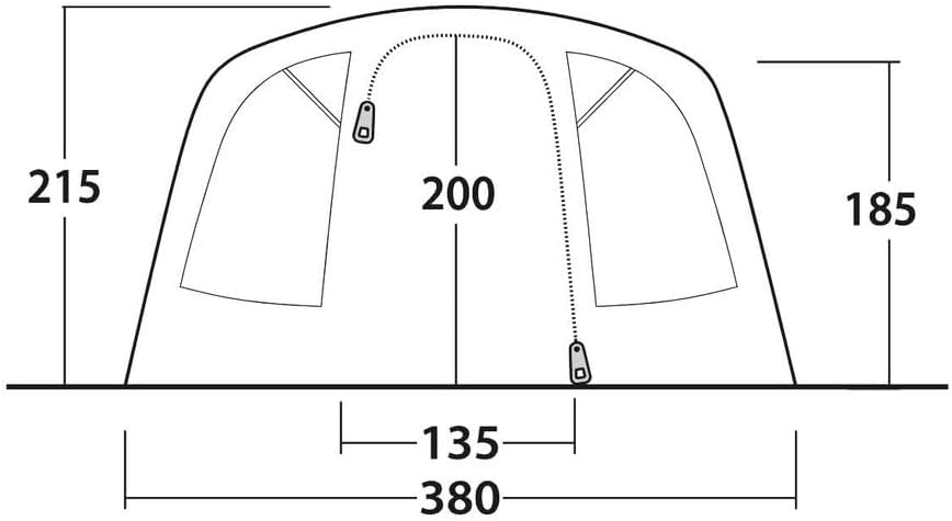 Outwell Colorado 6 Air Tent side profile with human figures for scale