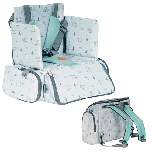 Olmitos - Asiento Elevador para Bebé 3 en 1: Asiento, mochila y bandolera -Universal Correas Ajustable - Montaje Rápido - Bolsillos Prácticos - Compacto para Viajes - Universal (Adventure)