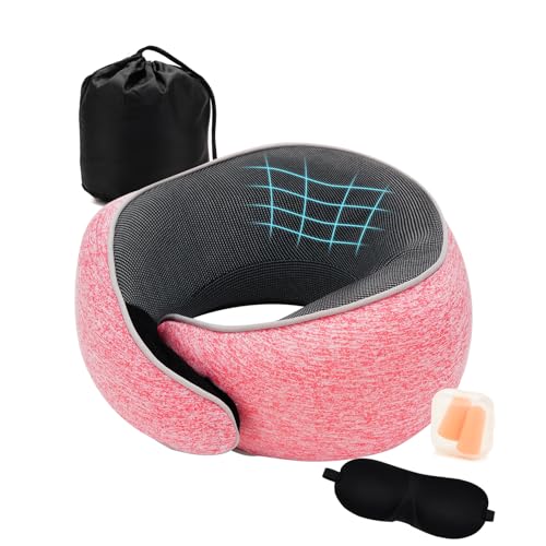 Travel Neck Pillow Memory Foam Airplane Neck Pillow With 360 Degree Comfort And Breathability Travel Essentials For Airplanes Home And Car Pink