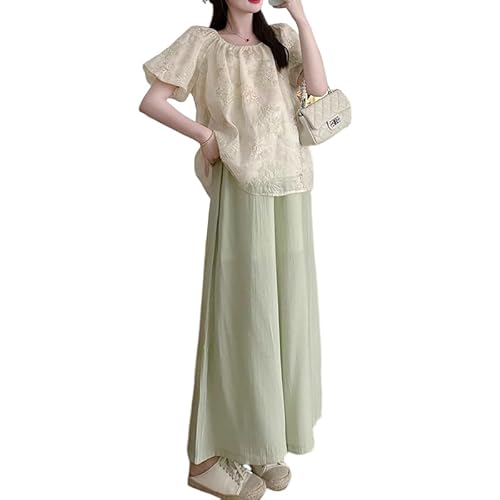 Womens Maternity Suits Pregnant Summer Thin Edition Fashion And Leisure Sweet Square Neck Top And Pants Two-piece Set (US, Alpha, X-Large, Regular, Regular, Green Suit)