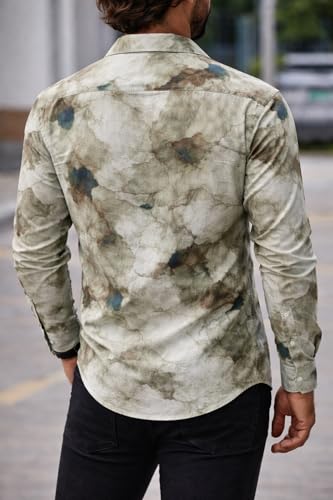 Image of Men's Regular Fit Button Down Dress Shirts, Textured Long Sleeve Casual Hawaiian Shirt