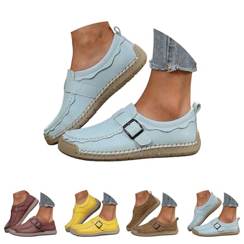 Zapatos planos tipo mocasines retro para mujer con correa de hebilla ajustable 5