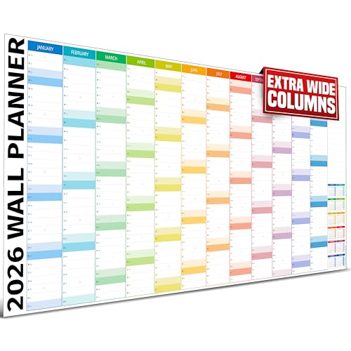 Planificateur mural 2026 UK - Extra large - 91 x 38 cm - Année complète en couleur - Calendrier familial 2026 pour la maison, le bureau, les enseignants et les organiseurs personnels - Édition à