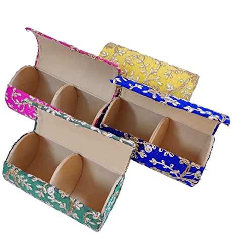 Image of Purple Pink Wood 6 Inch Trendy Embroidery Bangle Organiser Box, Wedding Return Gift Women, Jewellery Storage Box (Pack Of 24 Pcs, Multicolour)
