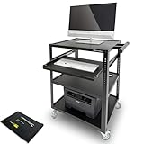 AxcessAbles Computer Cart on Wheels 400LB Capacity, Metal AV Equipment Utility Workstation, with Pullout Keyboard Tray, 2 Locking Caster Wheels. Projectors, Monitors, Printers Schools, Offices, Homes