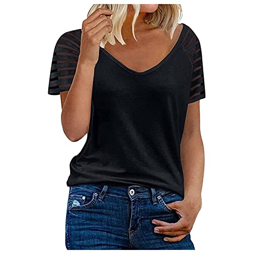 Womens Tops, Crop Pub Summer Ruffle Sleeve Top For Ladies Hawaiian Crew Neck Printed Chiffon Crop Fit Comfort Button Down Tops Women Black #TOP3