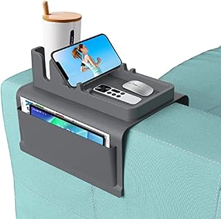 Cup Holder for Couch, Sofa Armrest Tray, Portable Couch Drink Holder arm Table, Anti-Spill and Anti-Slip Couch Arm Table with Cup Holder for Drinks, Remote Control, Gifts for Family, Friend Grey