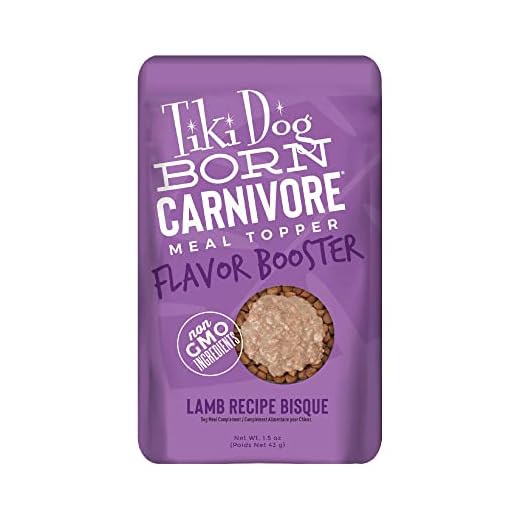 Tiki Dog Born Carnivore Flavor Booster, Lamb Recipe Bisque, Grain Free Meat Based Treat, Meal Topper for All Dog Breeds and All Life Stages, 1.5 oz. 12 Count