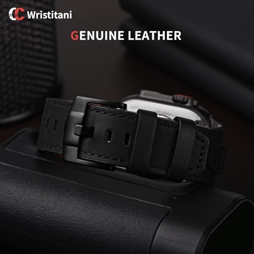 Image of Wristitani Leather Bands Compatible with Apple Watch Band 49mm 46mm 45mm 44mm for Men, Metal Connector & Genuine Leather Straps for iWatch Ultra3 /2 /1 SE3 /2 /1 Series 11 10 9 8 7 6 5 4 [NO Watch and Case]