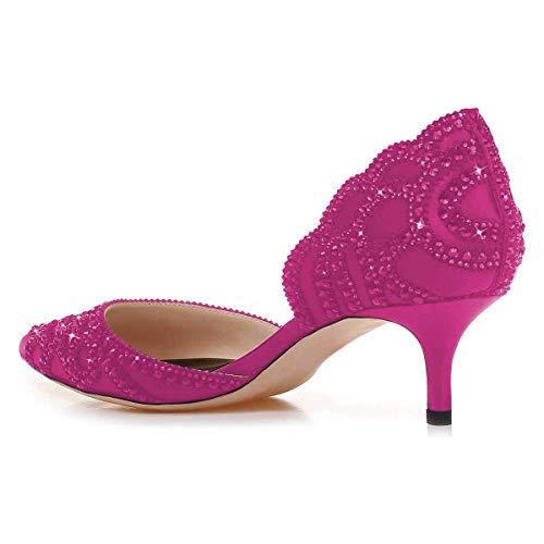 Image of XYD Women's Pumps, Elegant Pointed Toe, D'Orsay Kitten Low Heels, Rhinestone Studs, Slip-On Satin Shoes for Wedding