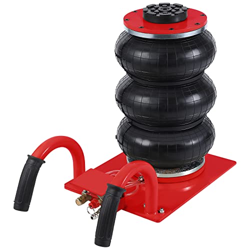 Image of 3 Ton /6600LBS Triple Bag Air Jack Fast Lifting to 15.75 Inch, Short Handle Pneumatic Car Repair Inflatable Bladder Jack (Red)