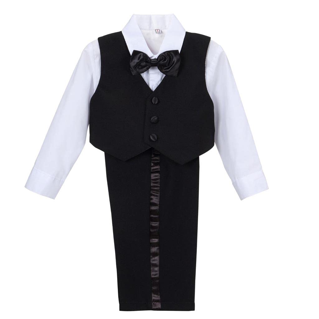 Lito Angels Smoking Costumes et Vestons Bebe Enfant Garcon, Ensemble 5 Pièces Costard (Blazer, Gilet, Chemise, Noeud Papillon et Pantalon), Noir/Ivoire/Blanche