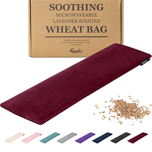 Qomfor - Microwavable Heating Pad - Burgundy - Lavender Scented Heat Pack - Therapeutic Heat Wrap for Neck, Shoulders & Period Cramps Pain Relief - Reusable Hot/Cold Therapy Bag