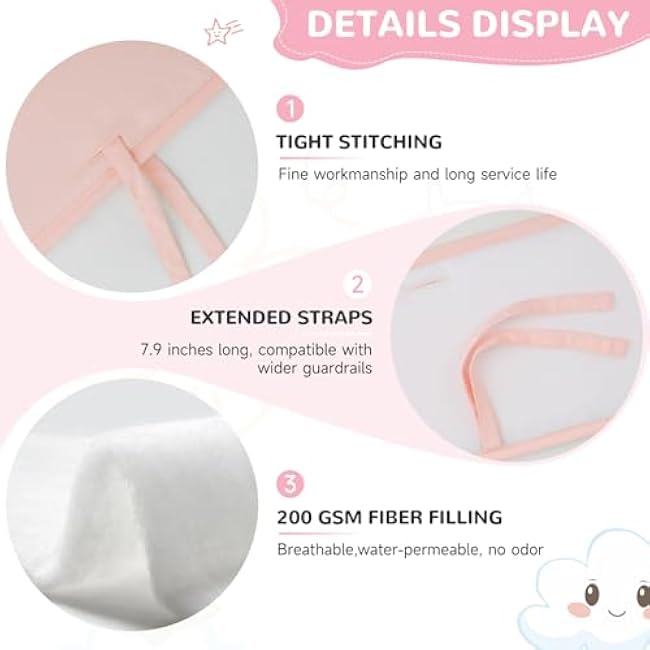 Pink 3pcs New Teething Edge Crib Rail Cover&Corner Guard Coverage Straps,Reversible Guardrail Cover Protector for Boys Girls(1 Long 2 Short)