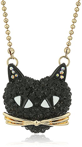 Betsey Johnson Pave Cat Pendant Necklace, 16