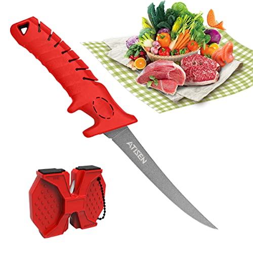 ATISEN Fischmesser Angeln und Filetiermesser Fisch Klinge 12,7 cm, G4416 Deutsch Edelstahl Kochmesser, Angelmesser Sehr Scharf, Jagdmesser Inklusive Schutz Scheide Cover