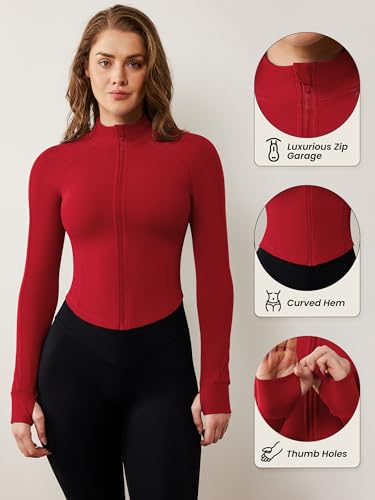 Image of AVGO Women's Workout Jacket Lightweight Zip Up Cropped Yoga Jackets Slim Fit Athletic Tops with Thumb Holes