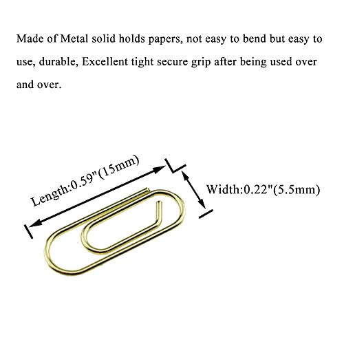 HAHIYO Paper Clips Sturdy 0.59 inches Length 50 Pack Mini Paperclips Heavy Duty Tight Grip Rust Proof Reusable Metal Bright Gold for Home Office School