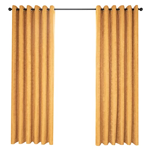 QINUO HOME Gold Curtains 66 x 54 - Luxury Ring Top Faux Linen Curtains for Bedroom, Thermal Blackout Curtains for Room Darkening & Noise Reducing Window Treatment, 66 x 54 Inch, 2 Panels, Gold