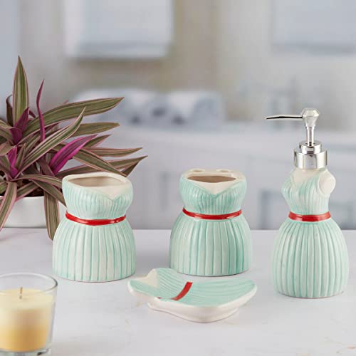 Image of SaSaSa Ceramic Bathroom Accessories Set of 4 Modern Bath Set with Soap Dispenser & Toothbrush Holder, Luxury Home & Gift Idea, Blue (9894)
