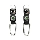2 schwarze Karabiner-Schlüsselanhänger, Kompass, Thermometer, Metall, Camping, Outdoor-Gadgets, Wandern, Überleben, multifunktional, Bergsteigen, Sport, Outdoor, Freizeitzubehör