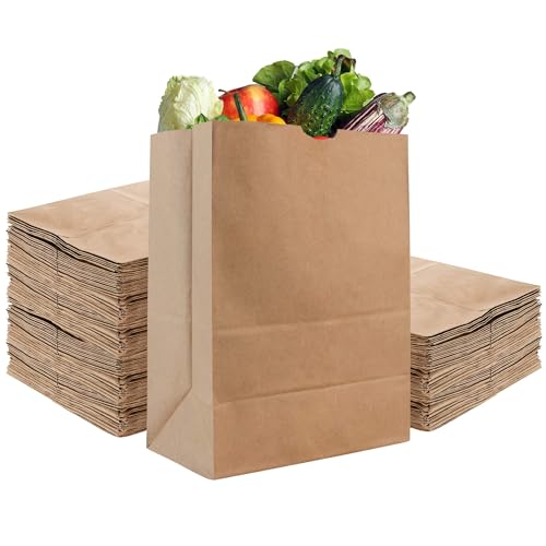 Stock Your Home 52 lb Kraft Brown Paper Bags (100 Count) Bulk Large Grocery Bags for Shopping