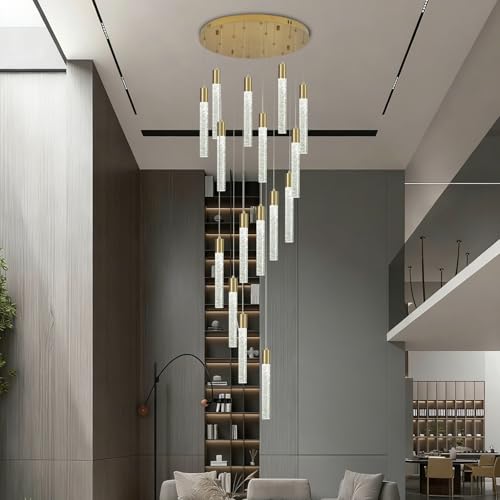 diisunbihuo 16 Lights Modern High Ceiling Crystal Chandelier, Gold Bubble