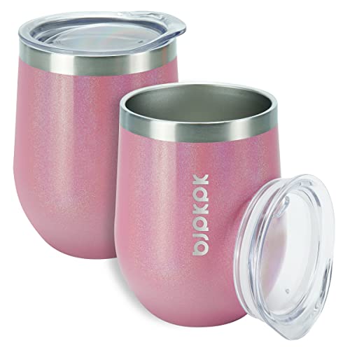 BJPKPK 2 PCS 12oz Insulated Wine Tumblers, Stainless Steel Cups with Lid