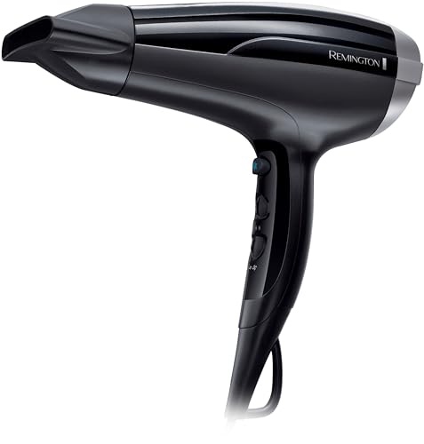 Remington Hair Dryer Ion [Light & Powerful] Pro Air-Shine (2300 W, Ceramic Tourmaline Ring, Styling Nozzle, Diffuser, 3 Heat & 2 Separate Fan Levels, Cooling Level) D5215, Black