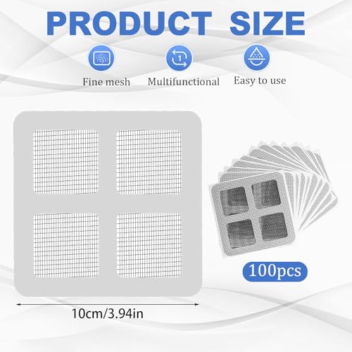 GUOYOU 100 sztuk sitko odpływowe pod prysznic, siatkowe łapacze włosów, 10 x 10 cm, możliwość ponownego usunięcia, naklejki zapobiegające zatykaniu, z wodoodpornym klejem, idealne do prysznica, wanny