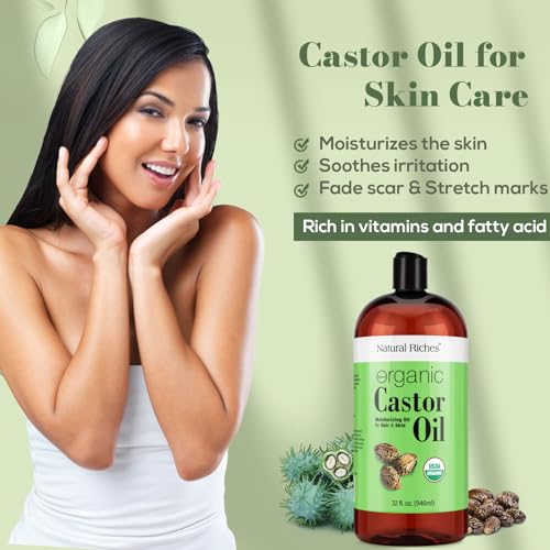 Natural Riches Organic Castor Oil - Cold Pressed, USDA Certified for Dry Skin, Hair Loss, Dandruff, Hair Growth, and Thicker Eyelashes & Eyebrows - 32 fl. oz. - Image 6