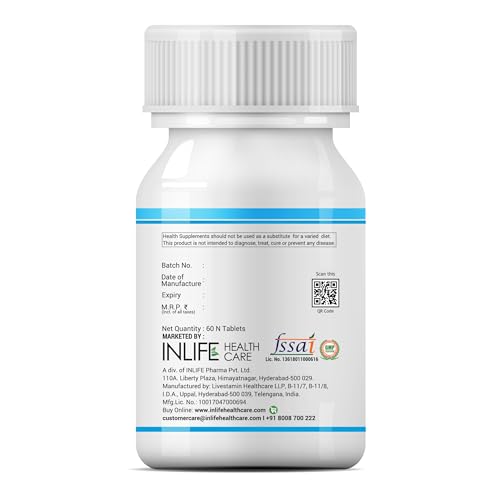 INLIFE Calcium and Vitamin D3 Tablets for Men Women | Calcium Carbonate Supplement| 60 Tablets (Pack of 1)