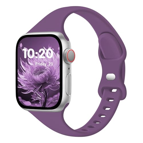 Image of Slim Band Compatible with Apple Watch Bands 38mm 40mm 41mm 42mm 44mm 45mm 46mm 49mm for Women Men,Soft Thin Narrow Silicone Sport Strap Wristbands for iWatch Series 11 10 9 8 7 6 5 4 3 2 1 SE Ultra Purple