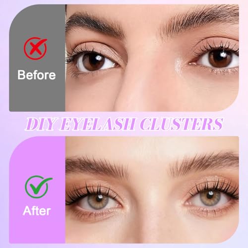 Image of MAYCREATE 90 Pcs Self Adhesive Fake Eyelashes Cat Spirit Eye Lashes for Women 12 /14mm Fairy Eyelash Cluster, Press On Pre Glue Lash Clusters with Tweezers - Black