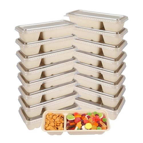 JAYEEY 16 oz disposable 2 compartments Sugarcane Fibers bowls with lid take away Bagasse food containers Meal Prep Bowls 25 Pack
