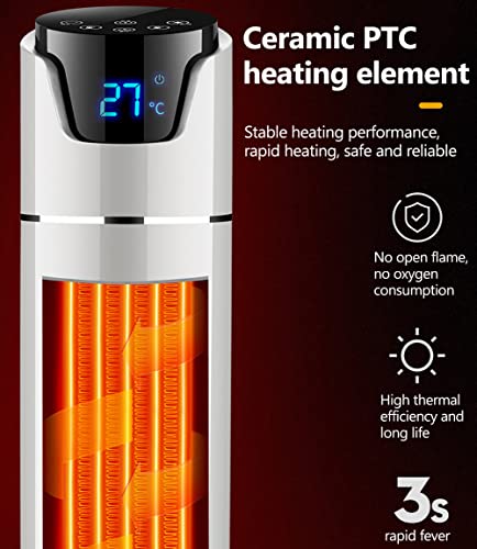 Ventilatorkachel, energiebesparend, 2-in-1 ventilator en verwarmingstoestellen met afstandsbediening en led-display, 2000 W, 3 warmtestanden met afstandsbediening, 8 uur timer, omvalbeveiliging, voor badkamer, kantoor en thuis, wit (maat: hoog 110 cm, col - Afbeelding 4