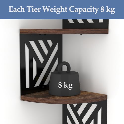 Vasemouh Estanteria Esquina de Madera de 5 Niveles, Estante Esquinero Montado en Forma de Geométricor, Estante Esquinero Flotante y Estantería para Salón, Dormitorio y Baño(19.5x19.5x1.5cm). - imagen 4