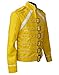 CHICAGO-FASHIONS Men's Yellow Rock Singer Concert Belted Biker Coat Yellow Faux Leather Costume Jackets